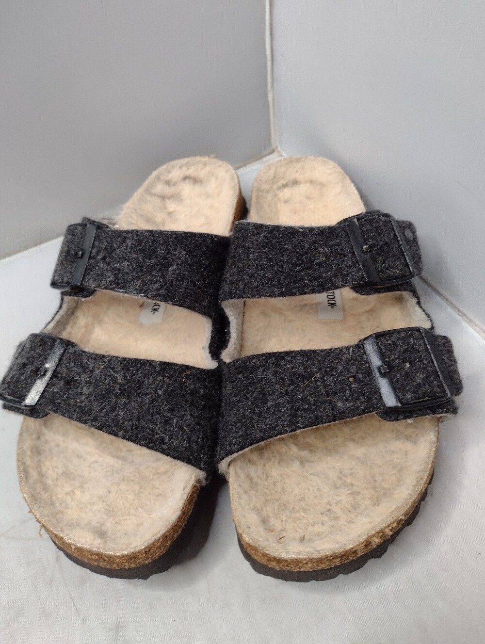Birkenstock Arizona Shearling Gray Wool Felt Sandals 39 W8 Cork B4
